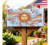 Sun - Coperture magnetiche per cassette postali, fantasiose decorazioni per cassette postali con fiori colorati e stelle, colore blu, per giardino, patio, 45,7 x 53,3 cm