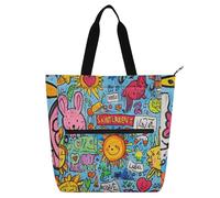 Sun Doodle Blue Art Astratto Libro per bambini Tote Bag per bambini Donne Uomini Gotico Impermeabile Bambini Attività Bag Art Tote Bag con Cerniera per Scuola e Tempo di Gioco Arcobaleno Forniture