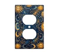 Sun Duplex Outlet Covers Placca da parete, celeste Boemia Luna Stelle Autunno Blu Navy Plastica Dimensioni Standard Piastre da Parete per Prese Elettriche per Casa Soggiorno Camera da Letto Bagno