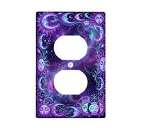 Sun Duplex Outlet Covers Placca da parete, Cosmic Mystical Moon Stars Summer Viola Plastica Dimensioni standard Piastre da parete per prese elettriche per casa soggiorno nuovo appartamento Decor