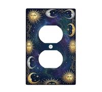 Sun Duplex Outlet Covers Placca da parete, Cosmic Mystical Moon Stars Winter Dark Blue Plastic Standard Size Wall Plates for Electrical Outlet for New Apartment Home Bedroom Office Decor