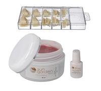 Sun Garden Nails Gel di Copertura UV 30 ml + 100 Tipbox Forma Americana + 7 g Colla per Unghie
