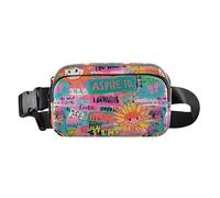 Sun, marsupio con motivo di parole d'arte colorate, alla moda, per donne e uomini, mini borsa a tracolla con tracolla regolabile, per viaggi, shopping, corsa