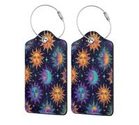 Sun Moon 1 pz Etichetta per bagaglio per valigia Passaporto in pelle con anello in acciaio inossidabile Etichetta identificativa con nome Copertura per la privacy per adulti Adolescenti Set di etiche