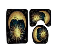 Sun Moon And Stars Vintage Mandala Celestial Boho Chic Art Antique Style Navy Gold Set Di Tappeti Da Bagno 3 Pezzi, Tappetino Da Bagno Lavabile Zerbino Per Servizi Igienici La Casa