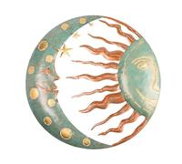 Sun Moon Ciondolo Luna da Appendere Al Muro, Decorazione da Parete Boho, Decorazione da Parete in Metallo con Sole, Sculture da Parete Celesti con Viso Solare Vivido per la Decorazione(verde)