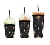 Sun Moon - Set di 3 manicotti in neoprene per bevande calde e fredde, riutilizzabili, isolanti, per viaggi, ufficio, casa