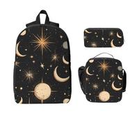 Sun Moon - Set di 3 zaini per ragazze e ragazzi, con borsa per il pranzo, astuccio, comete spaziali, 3 pezzi, borse per la scuola, isolanti, regali per donne e uomini