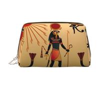 Sun Old Egyptian Timeless Grace Print Premium Leather Toiletry Travel Pouch with Waterproof Portable Pouch Open Flat Makeup Bag, Oro, taglia unica