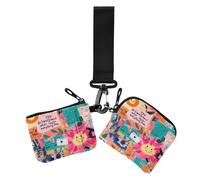 Sun - Portamonete da donna con parole d'arte colorate, porta carte di credito, sottile, piatto, porta biglietti da visita, organizer per denaro con portachiavi, 2 pezzi, sole, colorito, arte, parole
