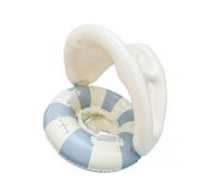 Sun Protection Baby Pool Float Ring with Sunshade, Foldable, Safety Seat Swim Ring, Retro, Floating, Blue Striped