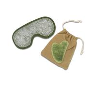 Sun & Sia MASS22-KIT.G.V - Kit maschera occhi termocomfort e guasha giada verde + custodia, cosmetici e trattamenti viso - 1 Gua Sha e 1 maschera occhi