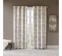 Sun Smart Total Blackout Curtain Victorio Printed Jacquard Grommet Top Single Window Curtain Panel Thermal Insulated Light Blocking Drape for Bedroom Living Room and Dorm 50 x 84 in, Ivory