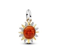 Sun Sterling Silver And 14k Gold Plated Dangle with Clear Cubic Zirconia, White Bioresin Man-Made Mother of Pearl, Murano Glass And Transpar