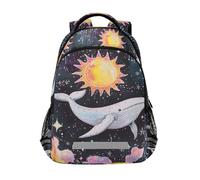 Sun White Whale Zaini per bambini Borsa scolastica Studente Zaino Bookbag per Ragazzi Ragazze Borsa Casual, Balena Bianca Sole, Taglia unica