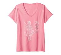 Sun Wukong Monkey King Caratteri Cinesi Lettere Maglietta con Collo a V, Donna, Rosa, L