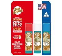 Sun Zapper Extreme Zinc Stick - Confezione da 3 bastoncini di protezione solare in zinco colorati, SPF50+, colore rosso, bianco, blu, prodotti in Australia