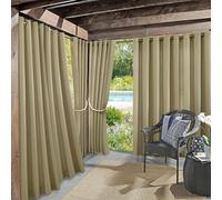 Sun Zero Marina Indoor/Outdoor UV Protectant Energy Efficient Grommet Curtain Panel, 54" x 84", Khaki