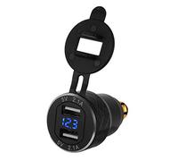 Sun3drucker Caricatore doppio USB 4.2 A Voltmetro QC 3.0, ricarica rapida, visualizzazione della tensione per moto, BMW, DIN Hella, presa di corrente, colore: nero