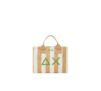 SUN68 Borsa canvas di cotone a righe beige e bianco