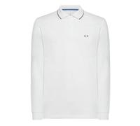 SUN68 Polo Uomo Small Stripes on Collar A34110 Long Sleeve Bianca righino Contrasto Cotone Logo PE24 XL