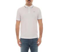SUN68 Polo Uomo Small Stripes on Collar A34113 Bianca righino Contrasto Cotone Logo PE24 S