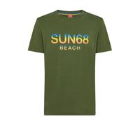 Sun68 - T-shirt a Maniche Corte Verde in Cotone con Logo Grande - - Tops - Uomo - Verde - S