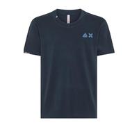 SUN68 T-Shirt Uomo Broken Vintage T34115 Blu Cotone macrologo sfilacciato Cucito PE24 S