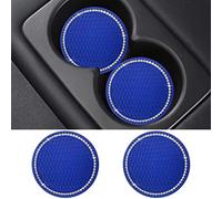 SUNACCL - Sottobicchieri per auto in PVC, con inserto per portabicchieri antiscivolo, con cristalli, accessori interni per veicoli e ragazze, diametro 7 cm, confezione da 2, colore: blu