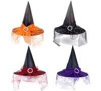 SunaOmni 4 pezzi Cappello da strega per bambini Cappello da mago di Halloween con piccola fibbia rotonda lucida per la decorazione del costume da strega per Halloween Cosplay Party da