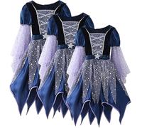 SunaOmni Costume da Strega per Bambine, Vestito da Strega malvagia Splendente con Cappello, Bacchetta Magica e Sacchetto di Caramelle per Decorazioni per Feste di Halloween, 130 cm. Costume da per
