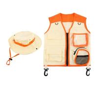 SunaOmni Kit da esploratori per Bambini, Costume da Esploratore in Tessuto Morbido per, Gilet e Cappello da Campeggio per Bambini, per e Bambine, Costume da guardiano dello Zoo Arancione PE