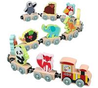 SunaOmni Trenino Magnetico da 11 Pezzi, Treni magnetici in Legno Naturale, Giocattoli Montessori con trenini di Animali, Giocattoli per l'apprendimento prescolare, Simpatici educativi a Forma d