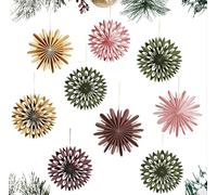 SUNBEAUTY Decorazione per albero di Natale 3D, mini scomparti di carta, da appendere a forma di fiocco di neve, per esterni, casa, Natale, compleanno della foresta (9 pezzi, colorati)
