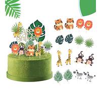 SUNBEAUTY Jungle Cake Decoration Torta di Compleanno Animal Cake Topper Jungle Zoo Party Bambini Kindergarten Birthday Cake Decoration (26 Pezzi)