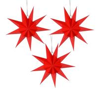 SUNBEAUTY Set di 3 Stelle di Carta Rosse, 30 cm, Decorazione Natalizia a 9 Punte, Decorazione Natalizia, Matrimonio, Compleanno, Decorazione da Tavolo