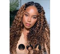 Sunber EasiContour, parrucca con capelli umani con parte a V, castano ombré, senza colla, 180% di densità, non lascia fuori, senza gel, a forma di V, senza cuciture, pronta per l'uso, adatta ai