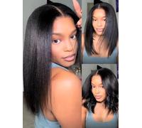 Sunber Parrucche Yaki Straight Bob Pre pizzicate Pre Sbiancate Bye Bye Nodi Parrucca Dei Capelli Umani Nero Naturale Pre Tagliato 7x5 Pizzo 150% Densità Put On Go Pre Sbiancato Nodi Invisibili 30,5 cm