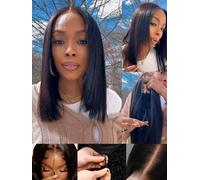 Sunber Parrucche Yaki Straight Bob Pre pizzicate Pre Sbiancate Bye Bye Nodi Parrucca Dei Capelli Umani Nero Naturale Pre Cut 7x5 Pizzo 150% Densità Put On Go Pre Sbiancato Nodi Invisibili 25,4 cm