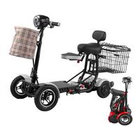 SUNBGRPYE Bicicletta Elettrica Pieghevole A Quattro Ruote, Monopattino per Anziani, Doppio Cestino Anteriore E Posteriore | Doppi Freni A Disco | 3 velocità, Autonomia: 25 Km/40 Km,A-15.6Ah/40km