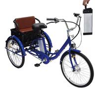 SUNBGRPYE Triciclo Elettrico per Adulti da 24", Bicicletta A 3 Ruote, Batteria al Litio Rimovibile da 36V 12Ah (Autonomia: 35-40 Km), capacità di Carico 150 kg, con Cestino + Faro + Clacson,Blue-Seat