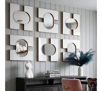 sunbiaouk Decorazione murale 3D in metallo, Arte in ferro con specchio, Decorazione da parete moderna, Scultura murale decorativa, Arredamento per la casa(6PCS)