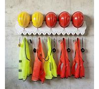 sunbiaouk Porta-elmetti da parete, supporto per elmetti da cantiere con ganci e alloggiamento per targhetta, organizer per garage, officine e fabbriche.