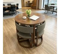 sunbiaouk Set da Pranzo con Tavolo Rotondo e 4 Sedie Imbottite - Tavolo per Sala Conferenze, Set per Sala da Pranzo, Soggiorno, Ristorante e Mensa(Gray 2,C)