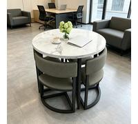 sunbiaouk Set da Pranzo con Tavolo Rotondo e 4 Sedie Imbottite - Tavolo per Sala Conferenze, Set per Sala da Pranzo, Soggiorno, Ristorante e Mensa(Gray 2,A)