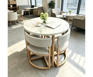 sunbiaouk Set da Pranzo con Tavolo Rotondo e 4 Sedie Imbottite - Tavolo per Sala Conferenze, Set per Sala da Pranzo, Soggiorno, Ristorante e Mensa(Gray1,A)