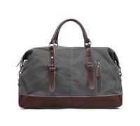 SunBorls Borsa da viaggio unisex di grande capacità, borsone in tela da 55 l, dettagli in vera pelle, borsa da trasporto, per la notte e il fine settimana per uomini e donne, 2012_grigio, Retro