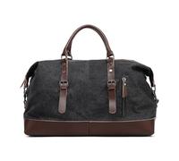 SunBorls Borsa da viaggio unisex di grande capacità, borsone in tela da 55 l, dettagli in vera pelle, borsa da trasporto, per la notte e il fine settimana per uomini e donne, 2012_nero, Retro