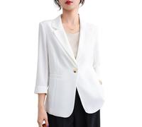 Suncadmious Blazer da donna primaverile casual con colletto a revers e maniche a tre quarti, elegante cardigan con un bottone, adatto per contesti aziendali e d'ufficio. (Bianco,XXL)