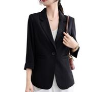 Suncadmious Blazer da donna primaverile casual con colletto a revers e maniche a tre quarti, elegante cardigan con un bottone, adatto per contesti aziendali e d'ufficio. (Nero,XXL)